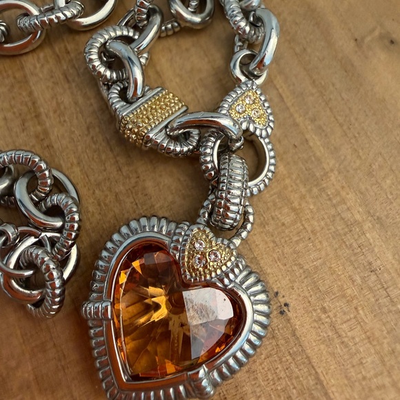 Citrine Heart Pendant Silver and Gold Necklace - Picture 5 of 13